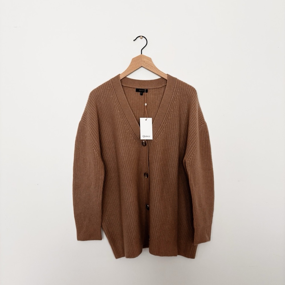 Quince Mongolian Cashmere Oversized Boyfriend Cardigan Sweater in Brown Size S - Picture 2 of 6